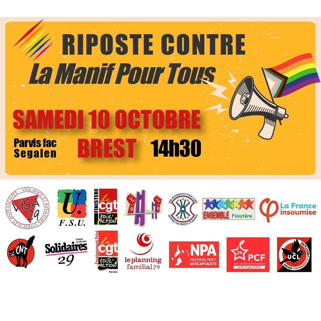 Riposte contre la « Manif Pour Tous » et #marchonsenfants RDV samedi 10/10 14h30 fac Segalen Communiqué de Presse inter-orga.